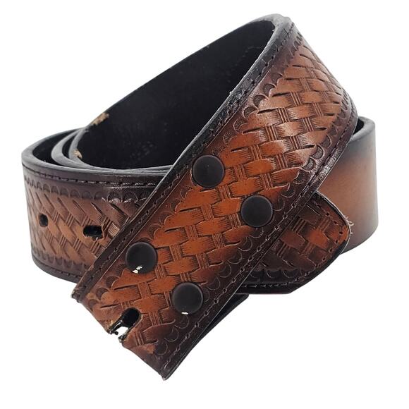 Stetson Country Handtooled Brown Leather Snap-On Western Belt Men's 38 - Picture 1 of 13